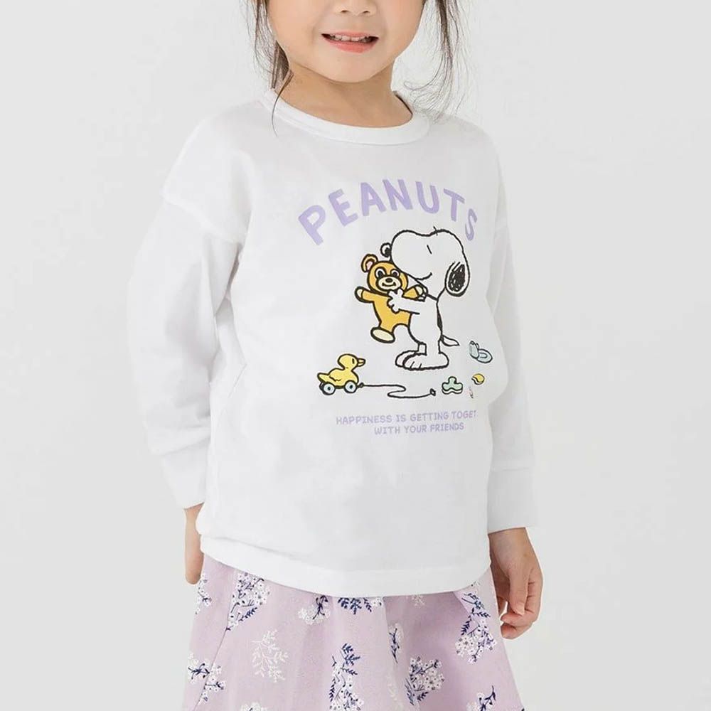 限定聯名 縮口印花長袖上衣-卡通人物SNOOPY-玩玩具-白