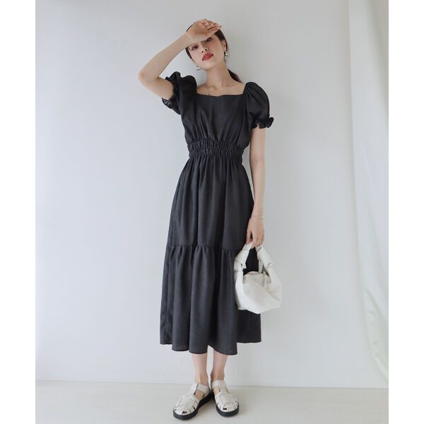 日本 BLUE EAST - 甜美氣質泡泡袖收腰洋裝-薄荷綠