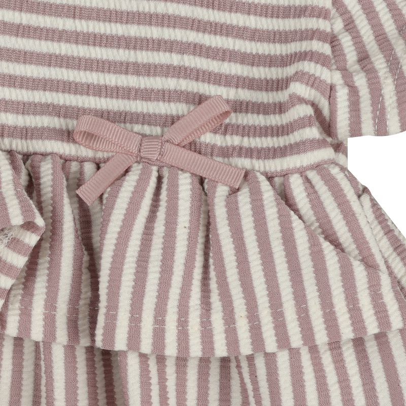 akachan honpo - 短袖洋裝 楊柳布-直條紋-粉紅色