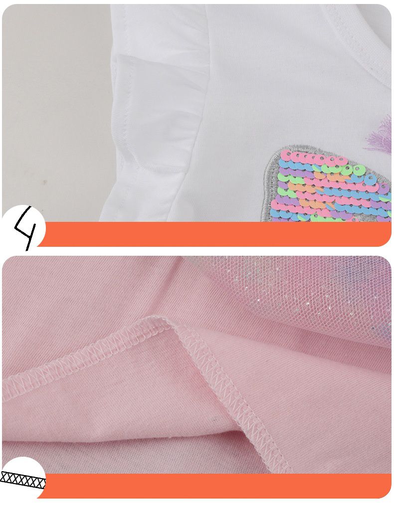 Jumping meters - 棉質圓領短袖網紗洋裝-滿滿亮片蝴蝶-白色