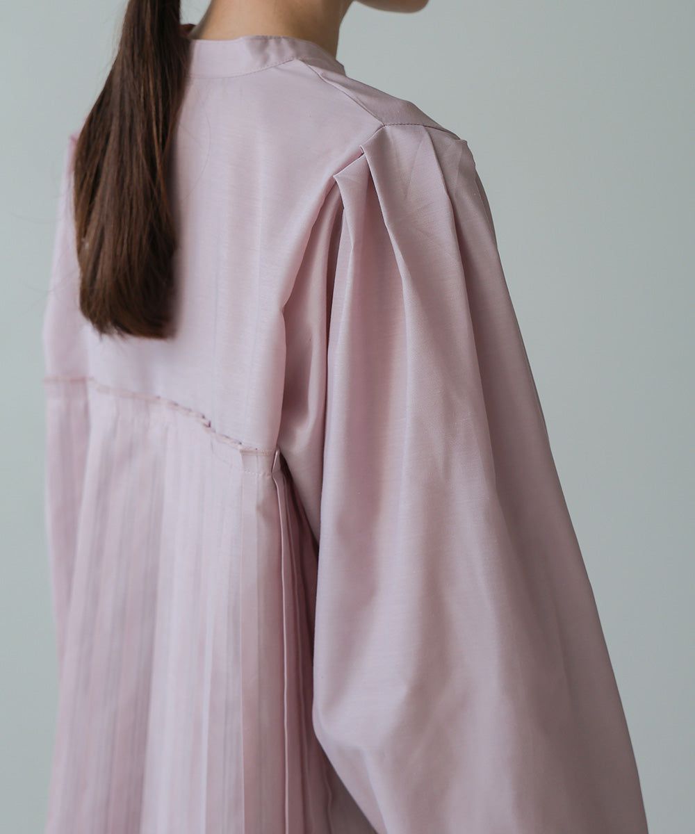 日本 Bab - 歐風百褶拼接泡泡袖襯衫-灰棕