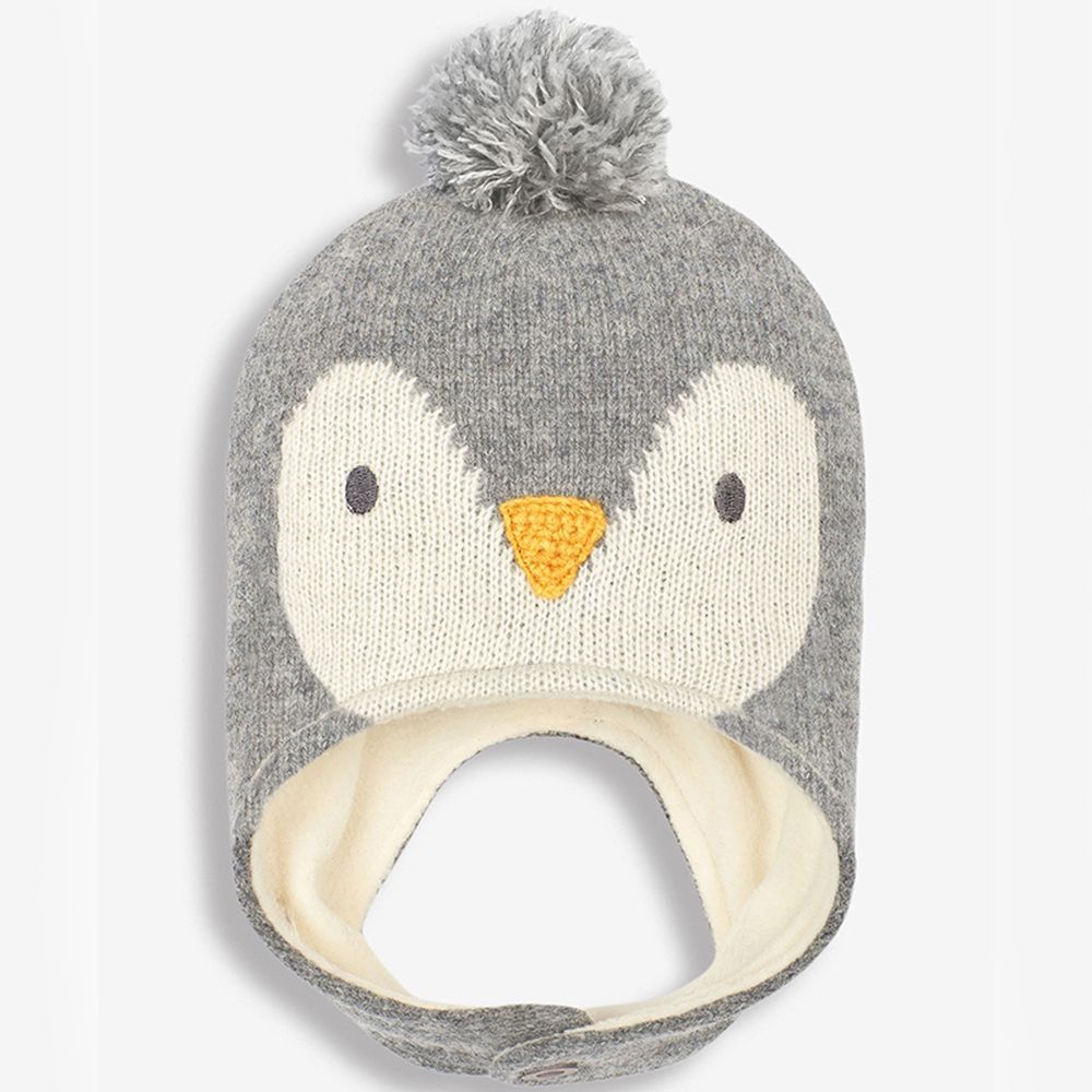 英國 JoJo Maman BeBe - 保暖舒適羊毛帽-灰色企鵝