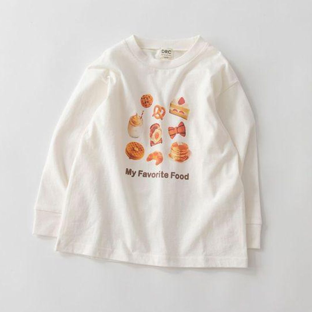 100%棉 美味季節印花長袖上衣-喜歡甜點-白