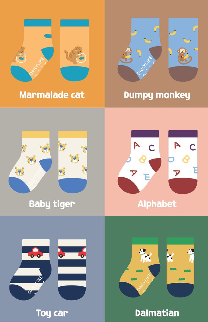 韓國 Daily Like - 兒童襪子/中筒襪6入組-9