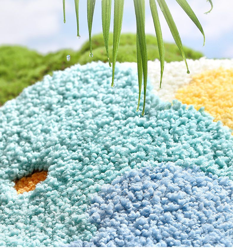 造型快速吸水植絨浴室腳踏墊-繽紛花花-奶白色 (45x70cm)