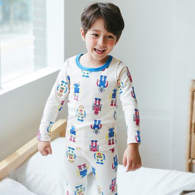 正韓 Puco - 超優質嬰幼兒/兒童長袖有機純棉家居服/睡衣-機器人