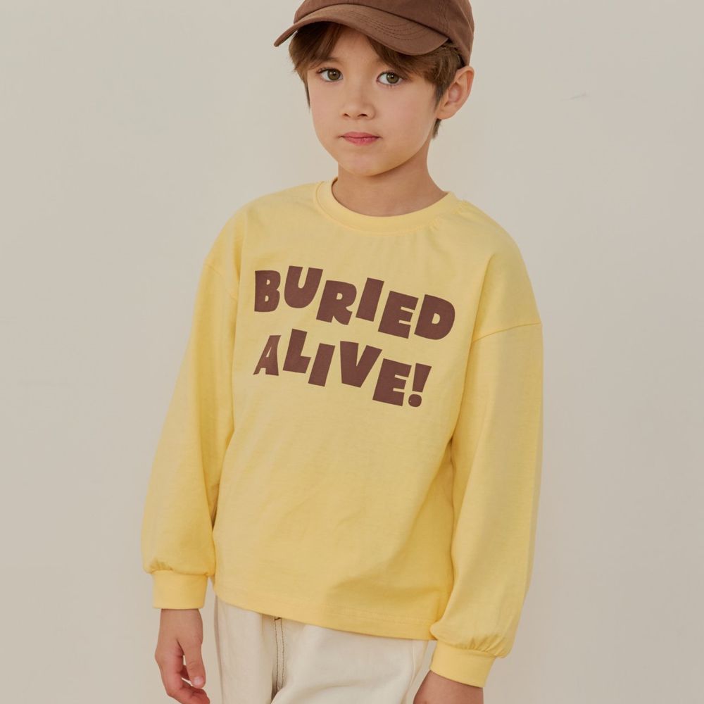 ERINJ 印刷文字純棉長袖上衣-黃