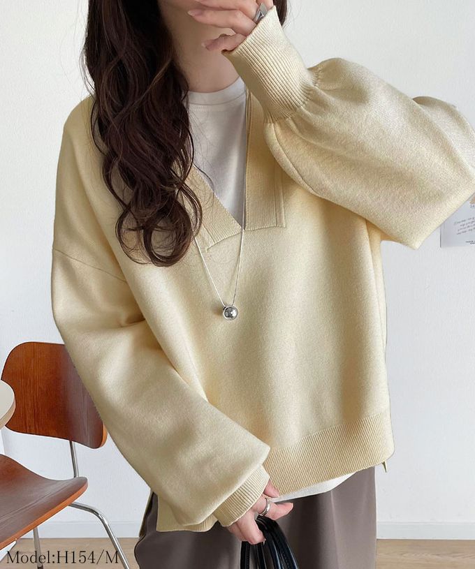 日本 Classical Elf - 俐落深V都會感柔軟針織上衣-粉紅