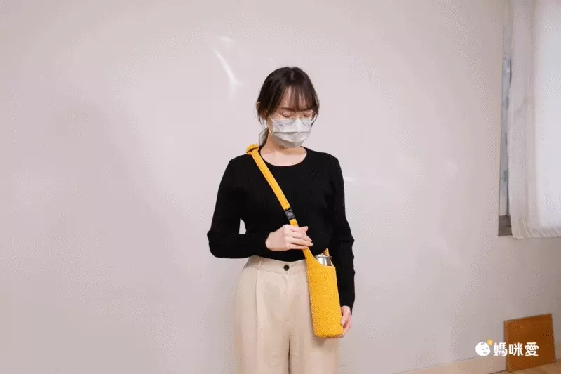 斜背泰迪絨防摔保溫杯背帶(不含杯套)-黃色