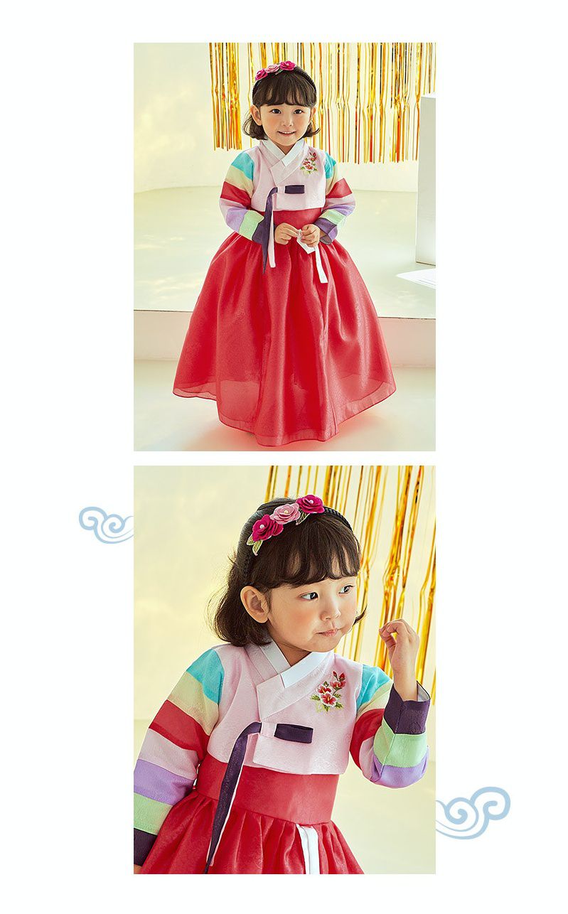 韓國 yedam - 女寶韓服-淺粉X紅-不含頭飾