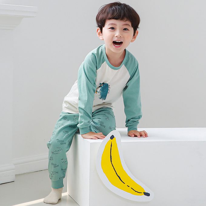 正韓 Cogibu - 極舒適無螢光劑 100% 有機棉幼兒/兒童睡衣/家居服套裝組-小鱷魚