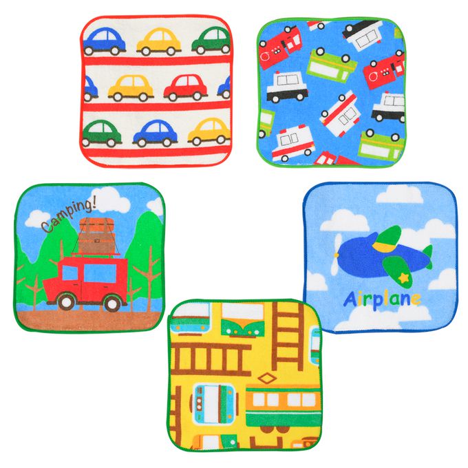 akachan honpo - 小方巾5條組-交通工具 (15×15cm)