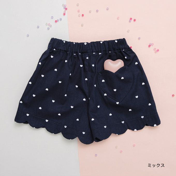 日本 BRANSHES - 心型口袋貝殼下擺可愛短褲-黑