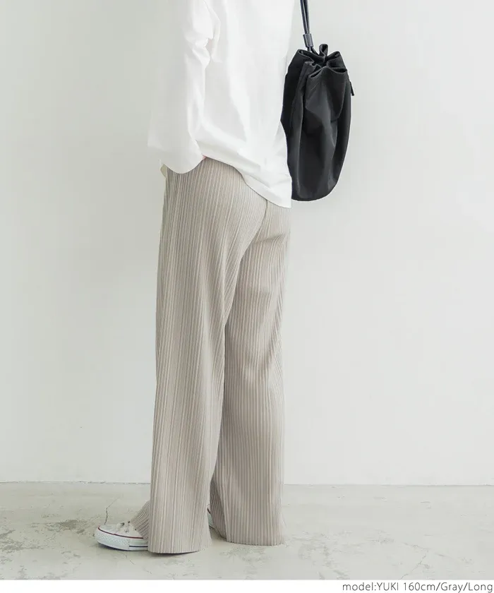 日本 COCA - [可剪裁] 垂墜感修身細摺長褲-灰杏