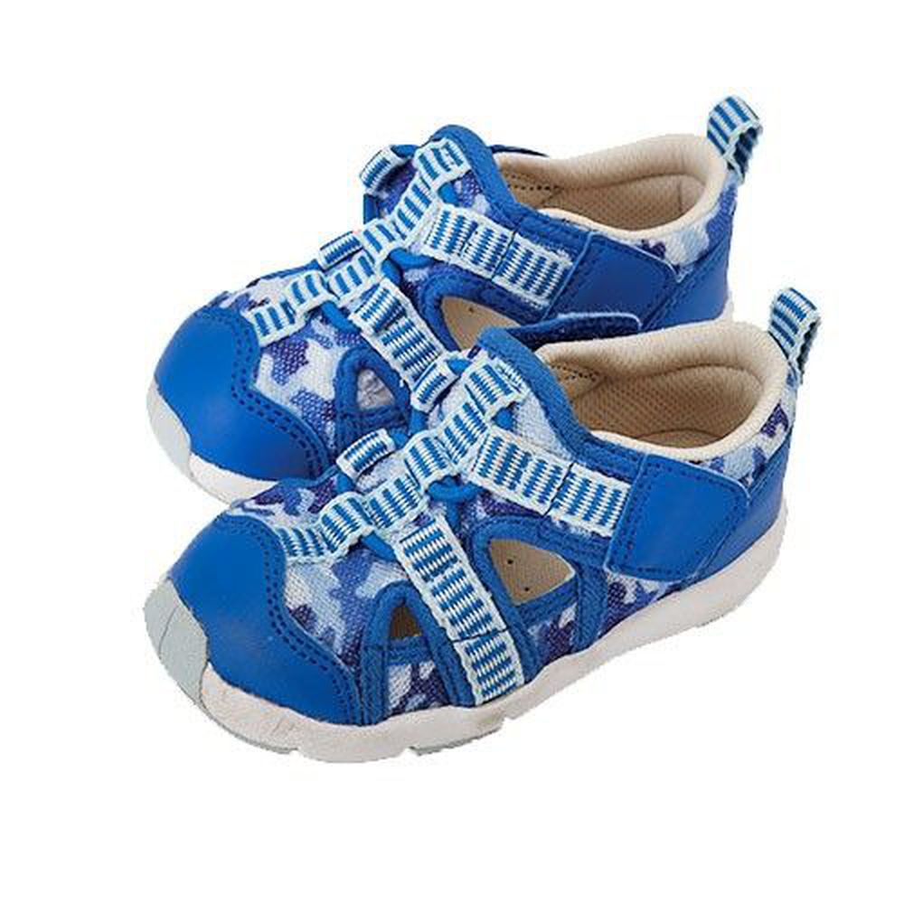 日本 Combi - 機能童鞋/學步鞋-活力迷彩幼兒機能涼鞋-寶寶段-天空藍