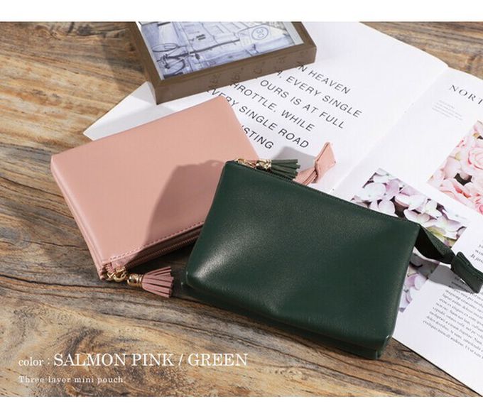 日本 LIZDAYS - 三層式收納力流蘇化妝包-霧藍