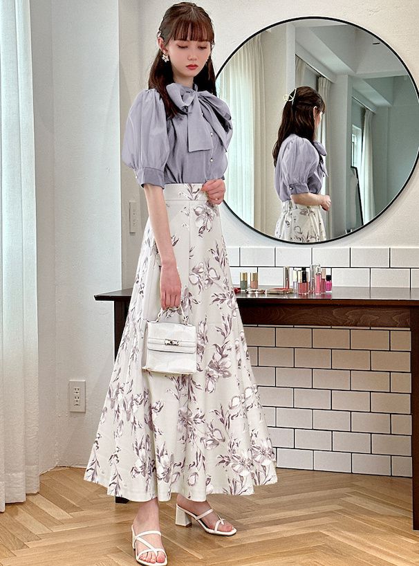 日本 GRL - 浪漫碎花修身長裙-春櫻粉