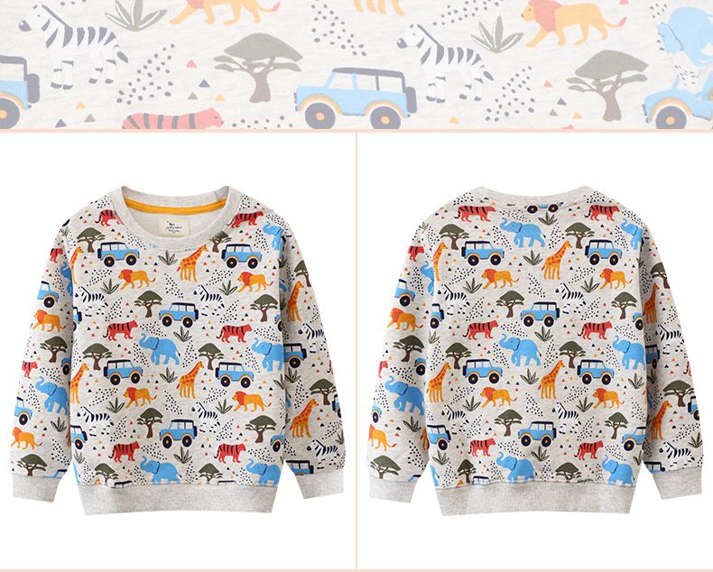 Jumping meters - 圓領棉質長袖上衣/大學T-熱帶動物森林-灰色