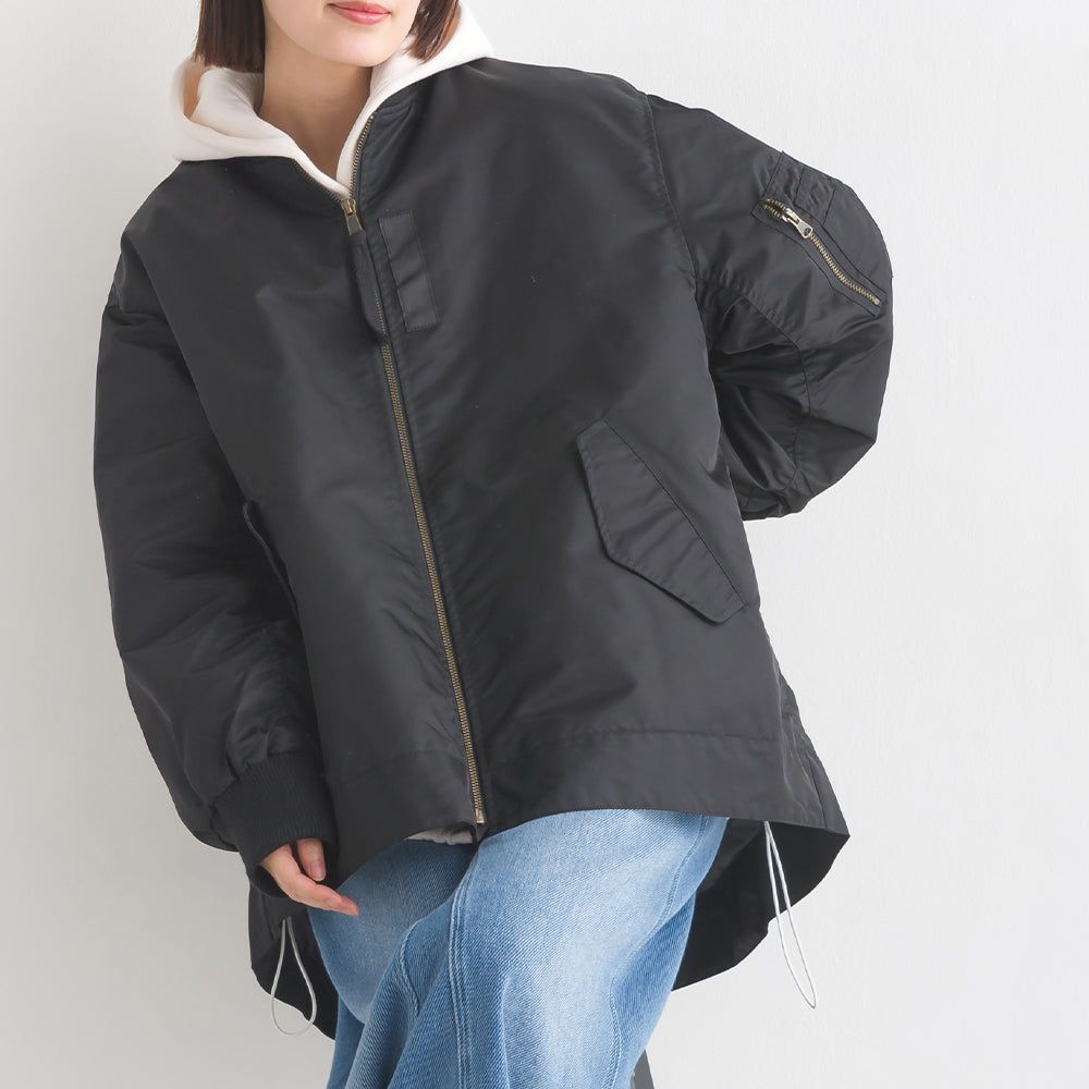 優雅帥氣A字型寬版MA-1飛行外套-黑