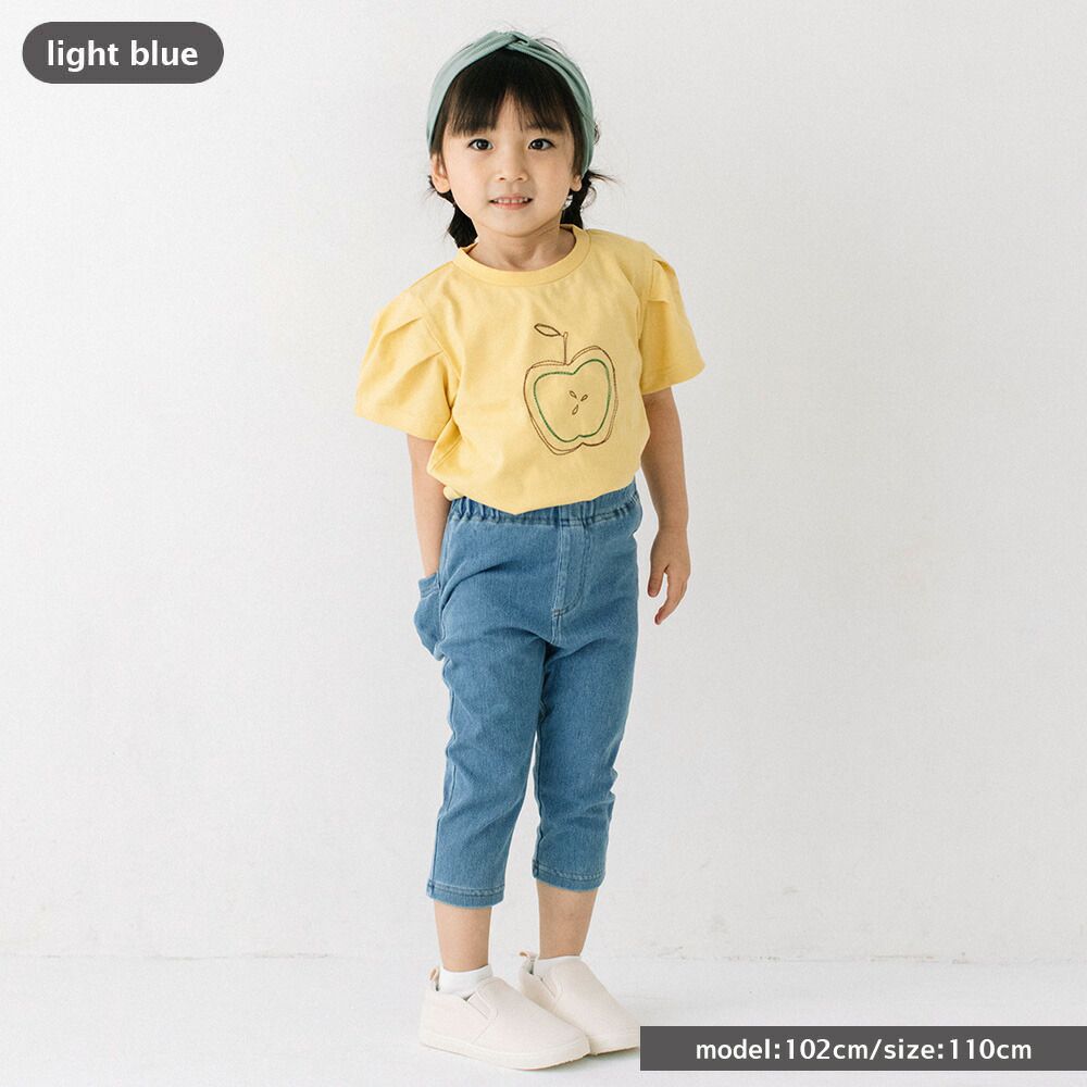 日本 ma lalumiere store - 仿牛仔質感柔軟合身七分褲-丹寧藍