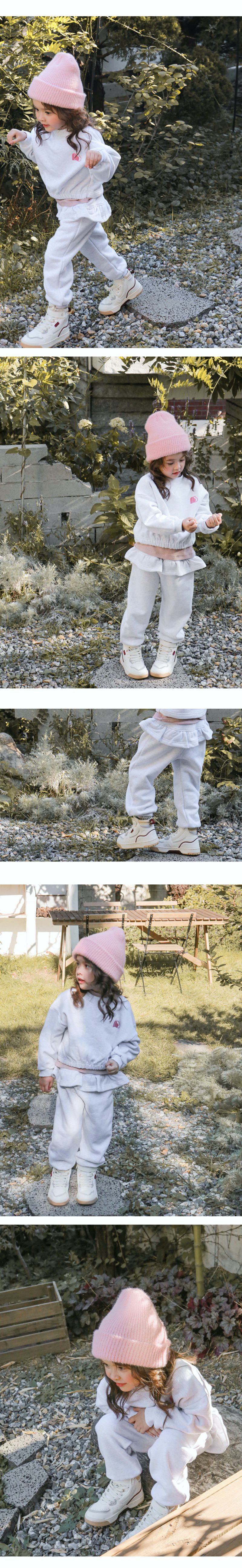 韓國 Puellaflo - 荷葉邊設計純棉休閒長褲-米灰