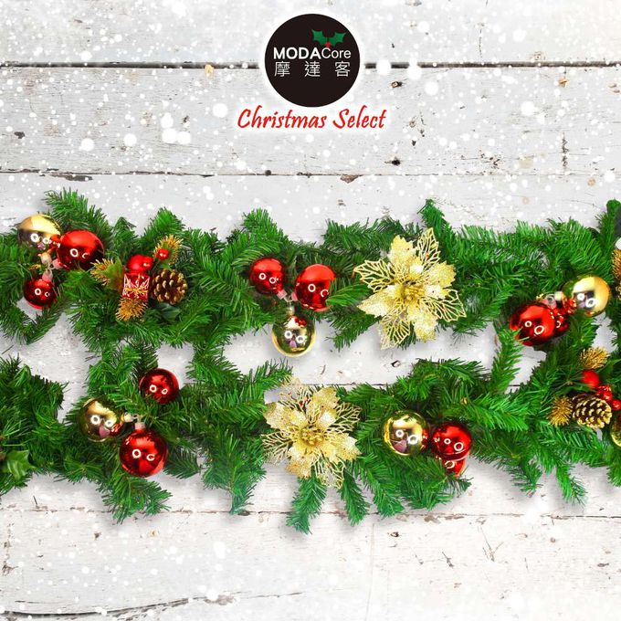 MODACore 摩達客 - 摩達客台製9呎(270cm)聖誕裝飾樹藤條 (紅金色系) (可彎曲調整/可掛門邊/窗邊/牆沿) 本島免運費