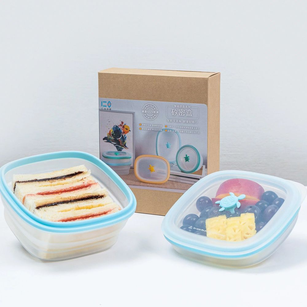 仁舟淨塑 - 矽密盒/保鮮盒/便當盒/食物盒 2.0款-正方藍矽龜-900ml