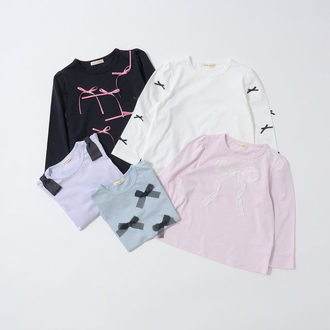 日本 Lycee mine - 100%棉 夢幻蝴蝶結長袖上衣-水藍