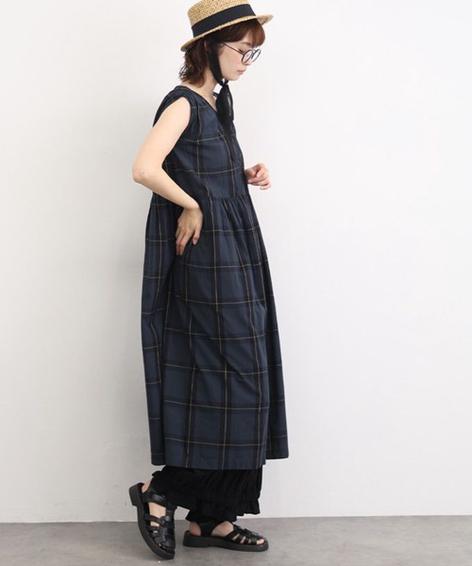 日本 Lupilien - 100%印度棉 清爽格紋開襟無袖洋裝-黃
