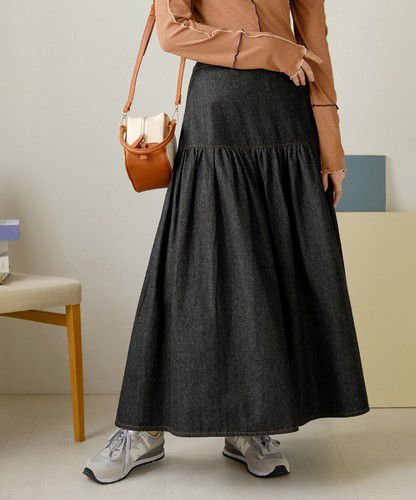 日本 Bou Jeloud - 簡約丹寧長裙-深藍