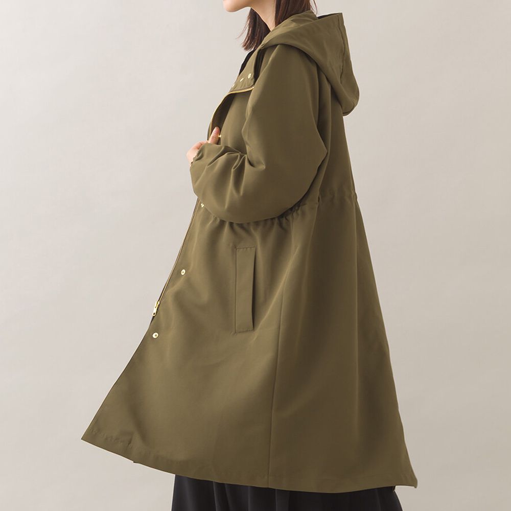 潑水加工 派克連帽風衣長版外套-橄欖綠
