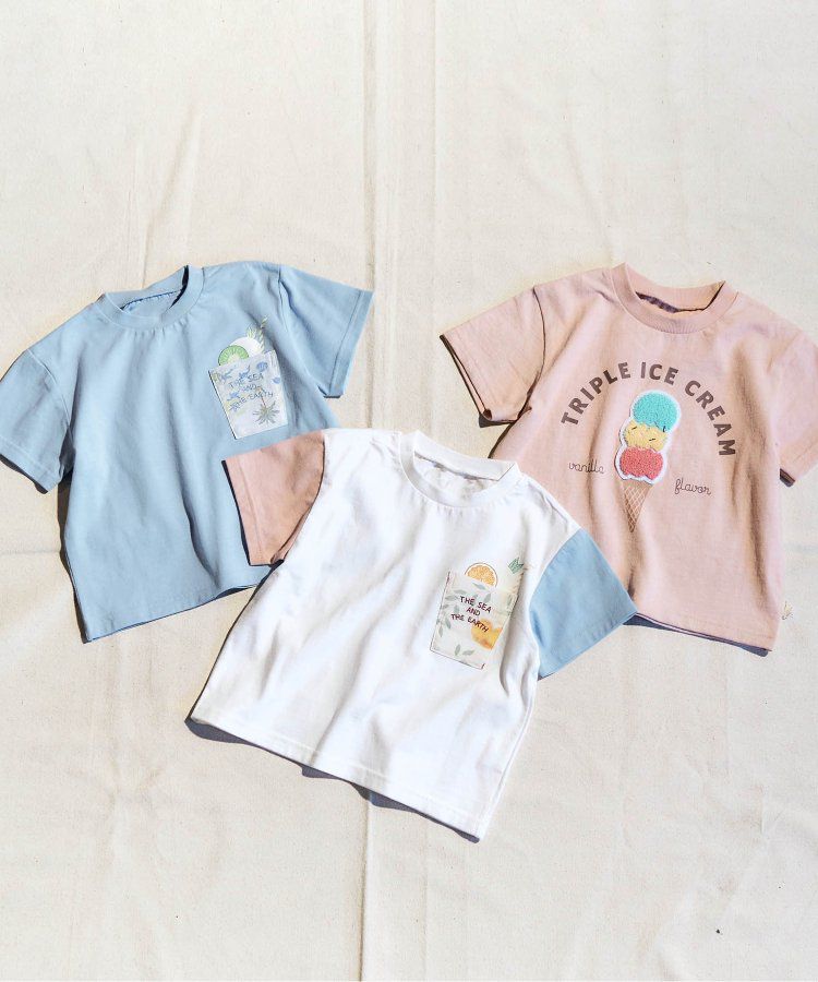 日本 apres les cours - 夏日印花清爽短袖上衣-三色冰淇淋-橘粉