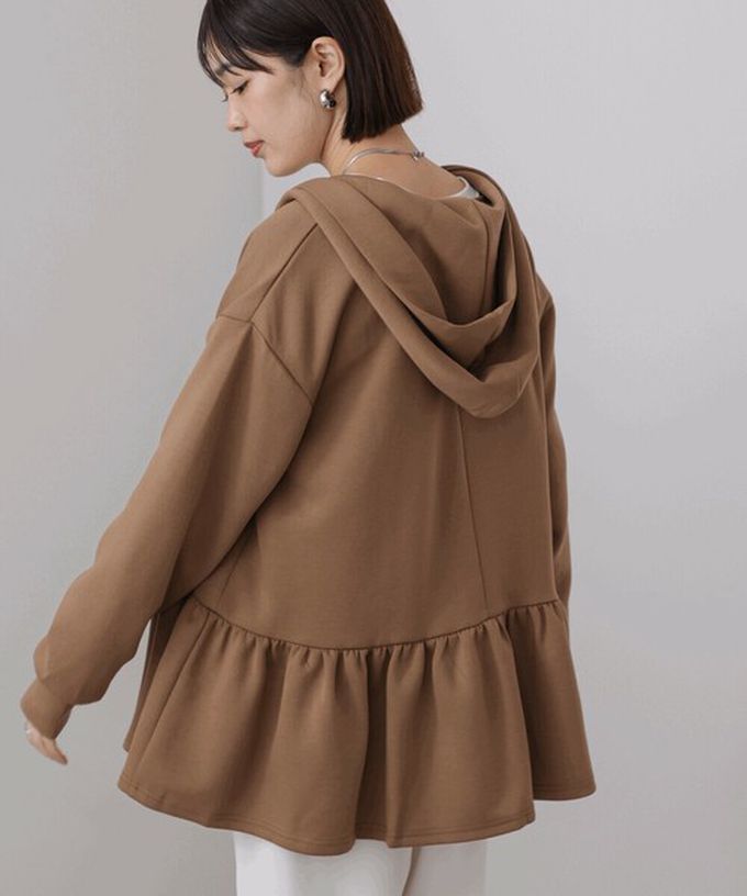 日本 Bab - 可愛荷葉下擺連帽運動風外套-黑