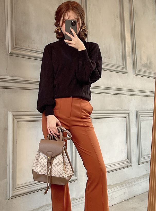 日本 GRL - 滿版花押字撞色拼接束口後背包-深咖啡 (F)