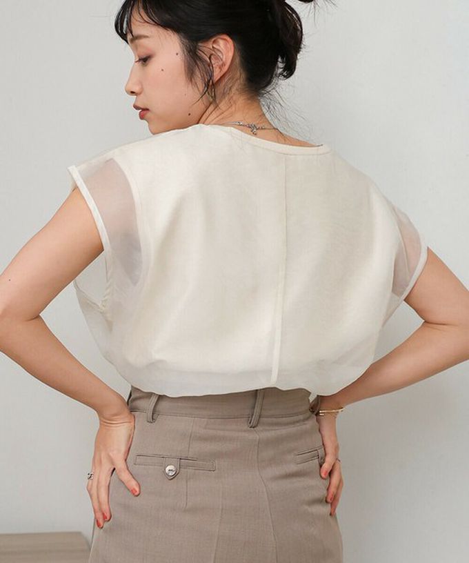 日本 Bab - [推薦]薄紗層次法式袖上衣-灰棕