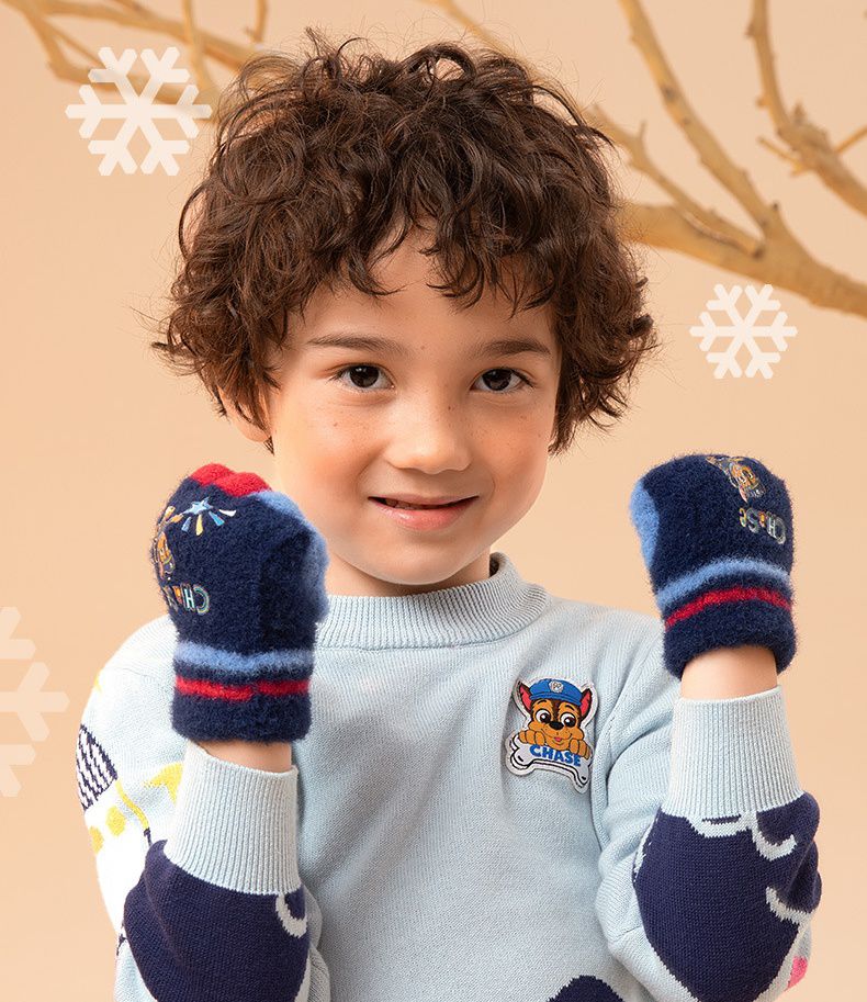 卡通暖暖絨毛手套-卡通人物汪汪隊-阿奇-淺藍色 (15×7cm)