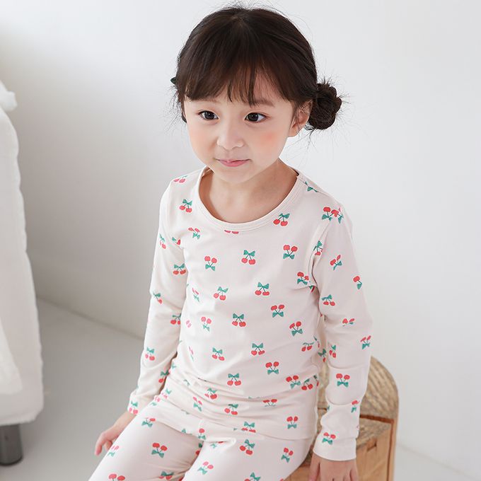 正韓 Cogibu - 極舒適無螢光劑幼兒/兒童 AERO WARM 有機發熱衣睡衣/家居服套裝組-紅櫻桃