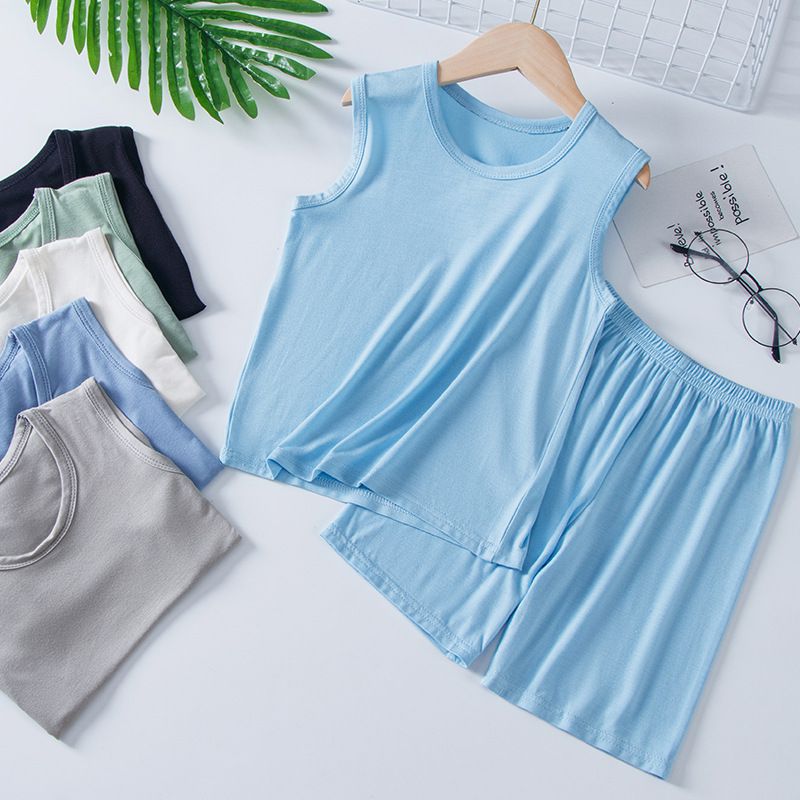 莫代爾薄款圓領無袖家居服套裝/空調服-藍色