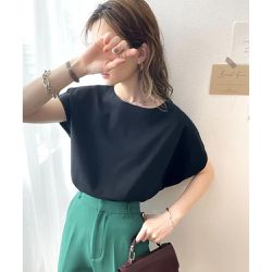 日本 Classical Elf - [熱銷] 100%棉顯瘦船領短袖上衣-黑