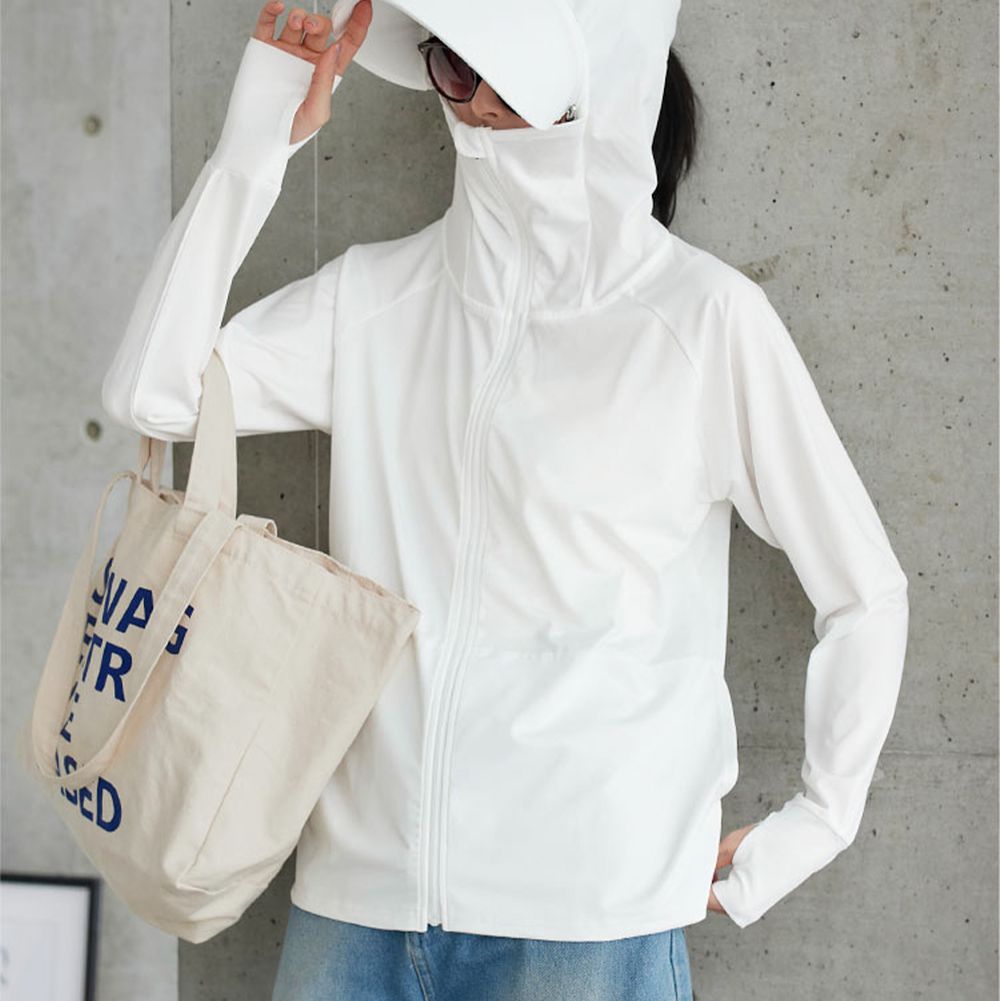 抗UV 接觸冷感全方位連帽防曬外套-(可選袖)-白