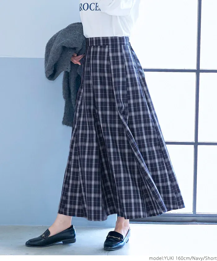 日本 COCA - 氣質格紋打褶修身長裙-黃