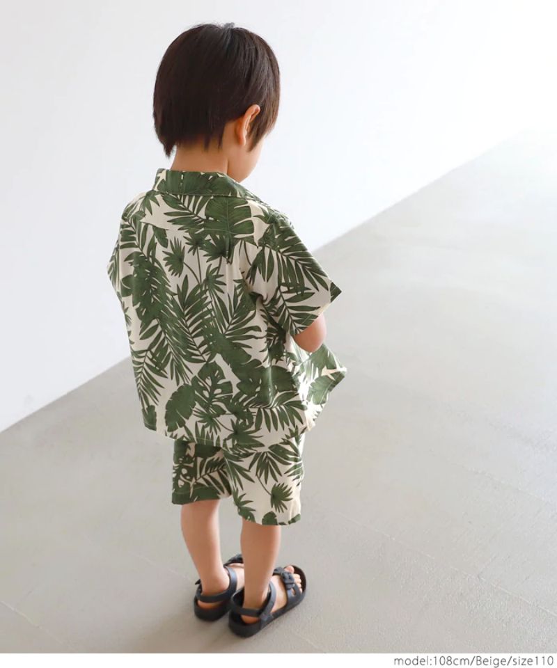 日本 COCA - 夏日風情熱帶樹葉短袖襯衫-孩子-綠杏