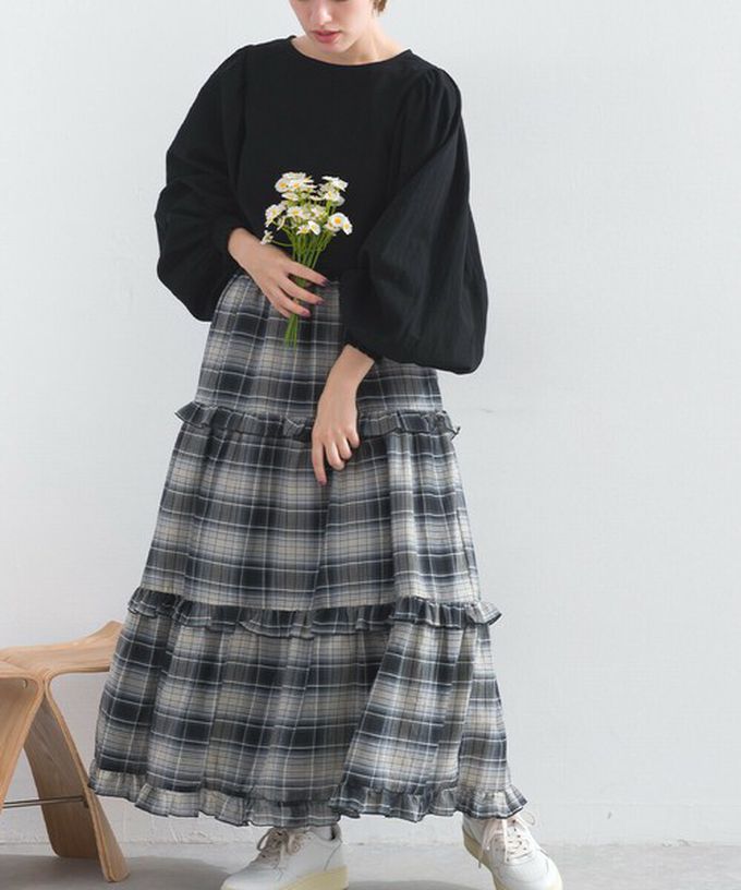 日本 Lupilien - 精緻格紋輕盈感分層俏麗長裙-黑白