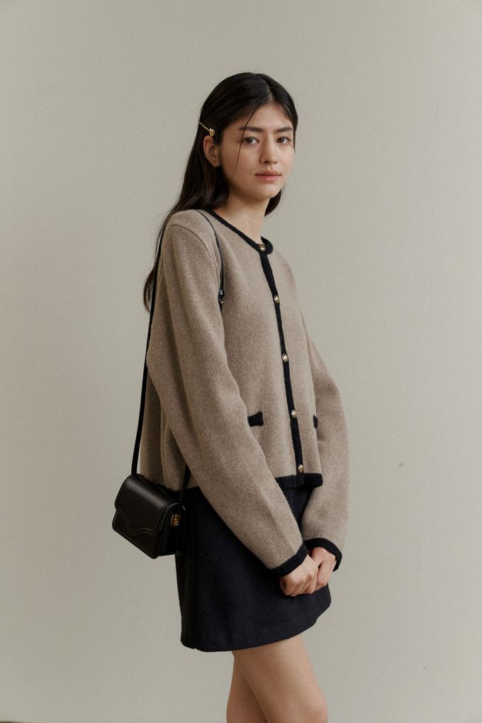 韓國女裝連線 - 百搭無領金釦針織外套-深藍 (FREE)