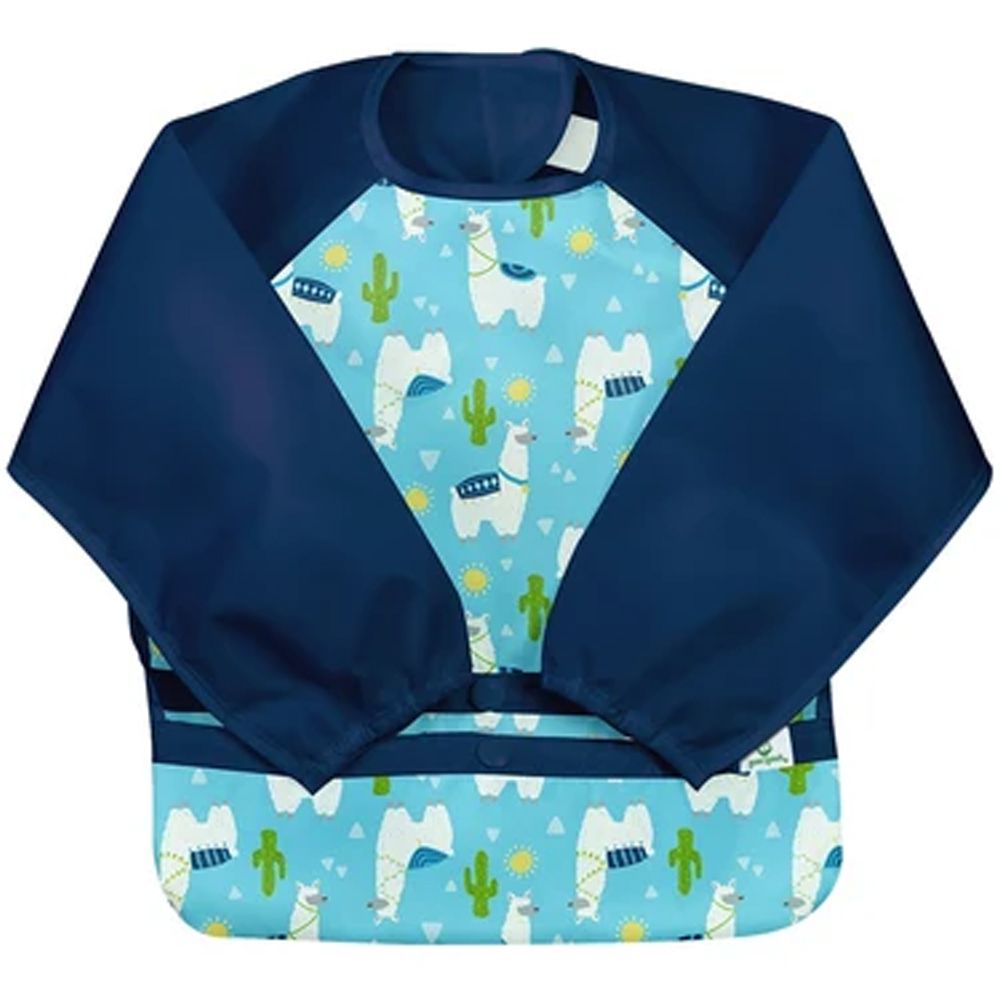 美國 green sprouts - 小綠芽魔鬼氈雙面防水/防食物掉落長袖圍兜單入組-沙漠羊駝