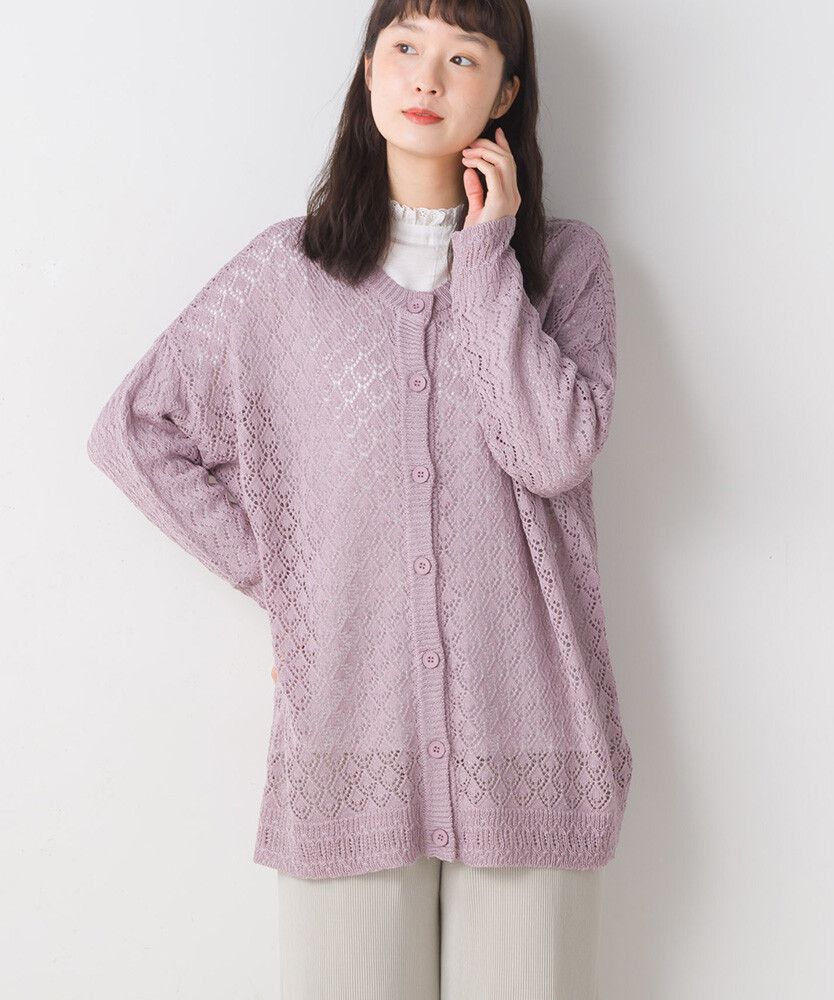 日本女裝代購 - 2WAY幾何鉤針編織薄外套-石墨灰