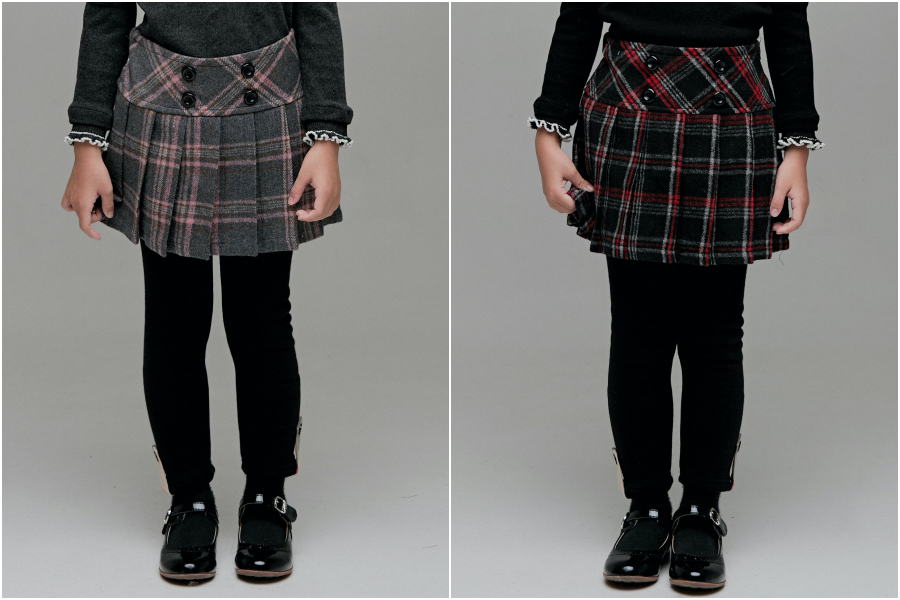 韓國 Coco Bang - 格紋學院風百褶裙-黑X紅