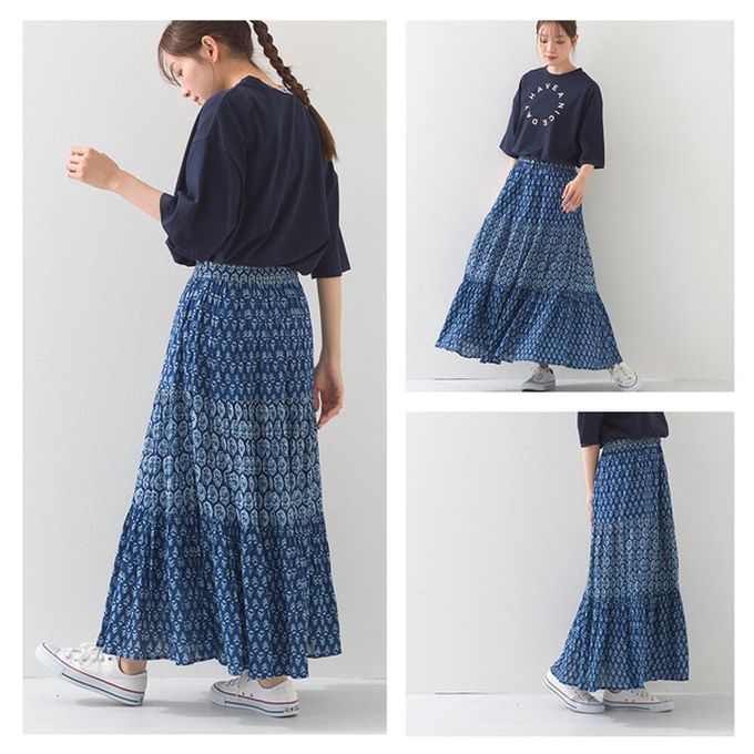 日本 OMNES - 100%印度棉 奢華圖騰長裙-寶藍