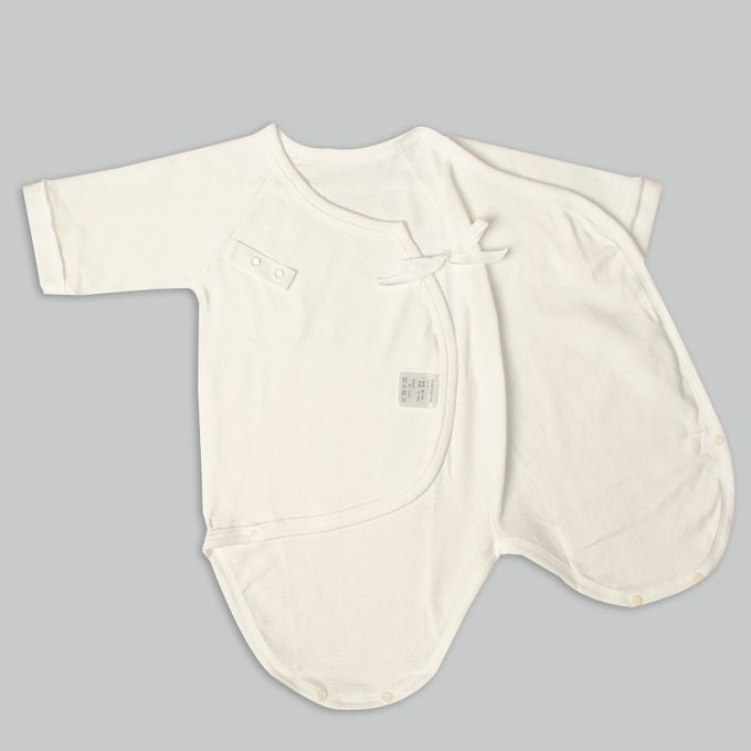 akachan honpo - 長袖新生兒內衣6件組-按扣款-米白色 (50~60cm)