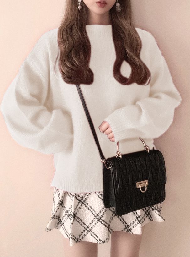 日本 GRL - 微立領顯瘦落肩針織毛衣-象牙杏 (F)